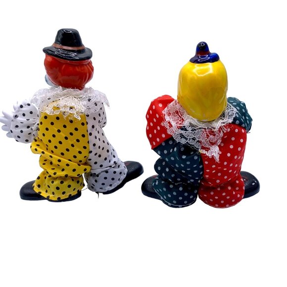 Vintage Clown Figurines Porcelain Head Hands Shoes Set Of 2 Bendable Polka Dot - Picture 5 of 10